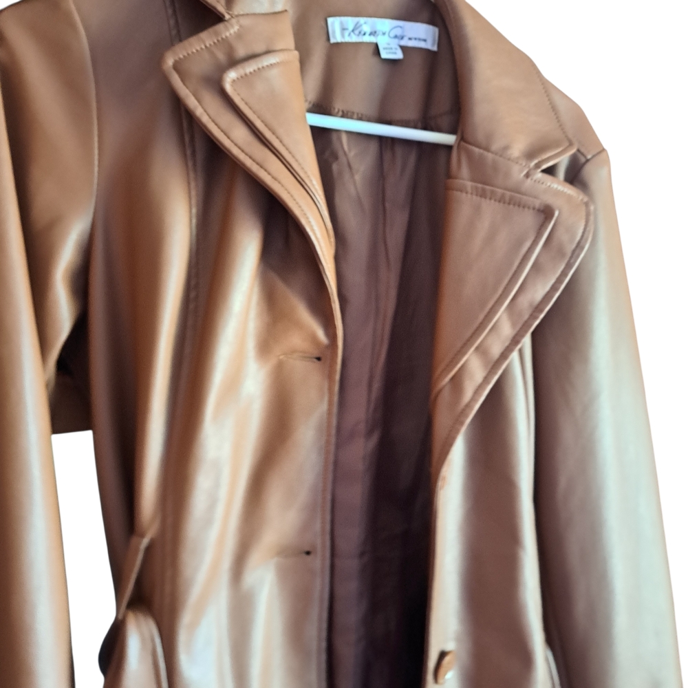 Kenneth Cole Brown Women's New York Belted Button Up Medium Jacket - Picture 7 of 9